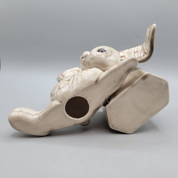 Vintage Ceramic Bunny Planter Figurine With Hexagonal Planter Pot - Picture 6 of 6